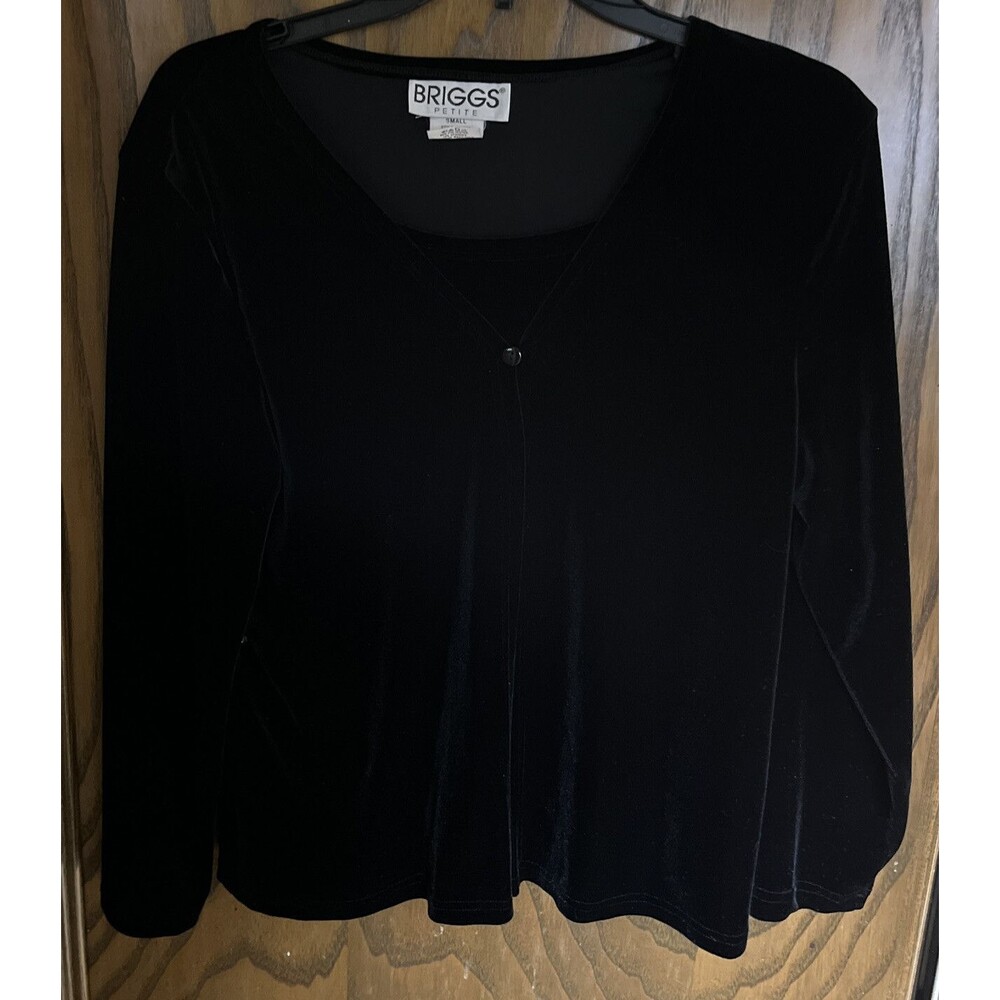 Briggs Petite Small Black Velvet Top Button Close Retro Y2K Evening Wear